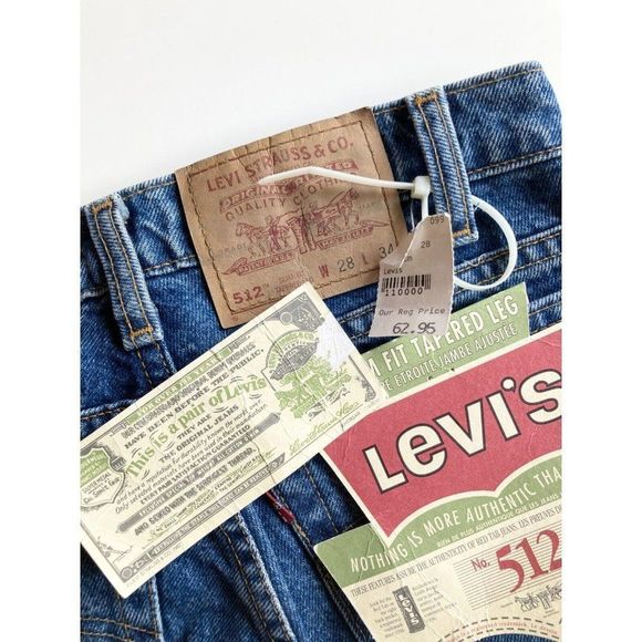 Men's NWT 90's LEVI'S 512 Vintage Deadstock Medium Rinse Slim Jeans, Size 28x34 - Picture 8 of 14